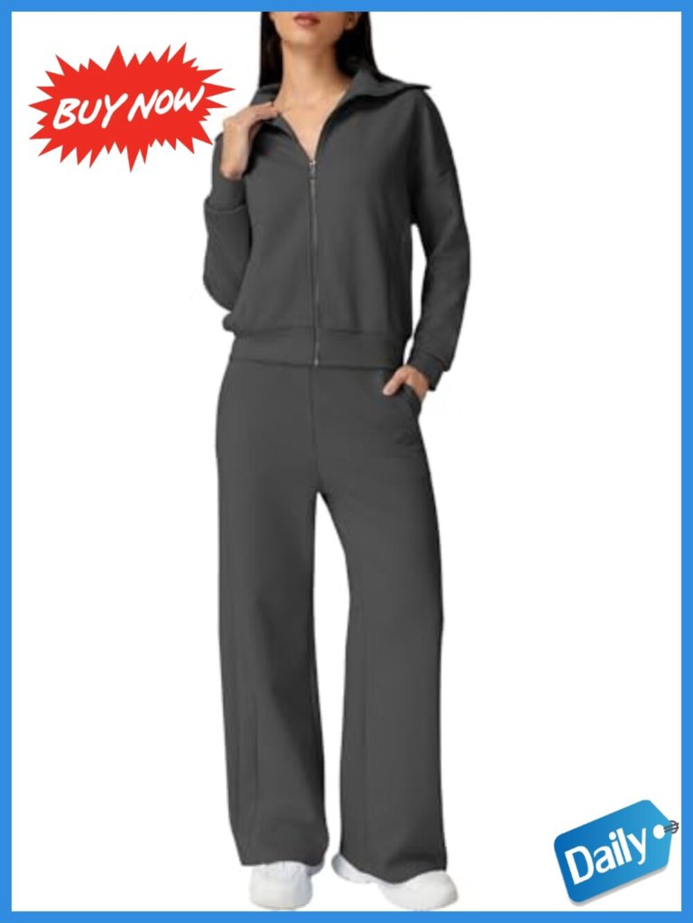 Women's Cotton Blend 2 Piece Sweatshirt and Wide Leg Pants Set Tracksuit